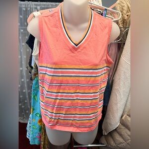 Y2K Liz Claiborne Coral Striped V-Neck Knit Tank
